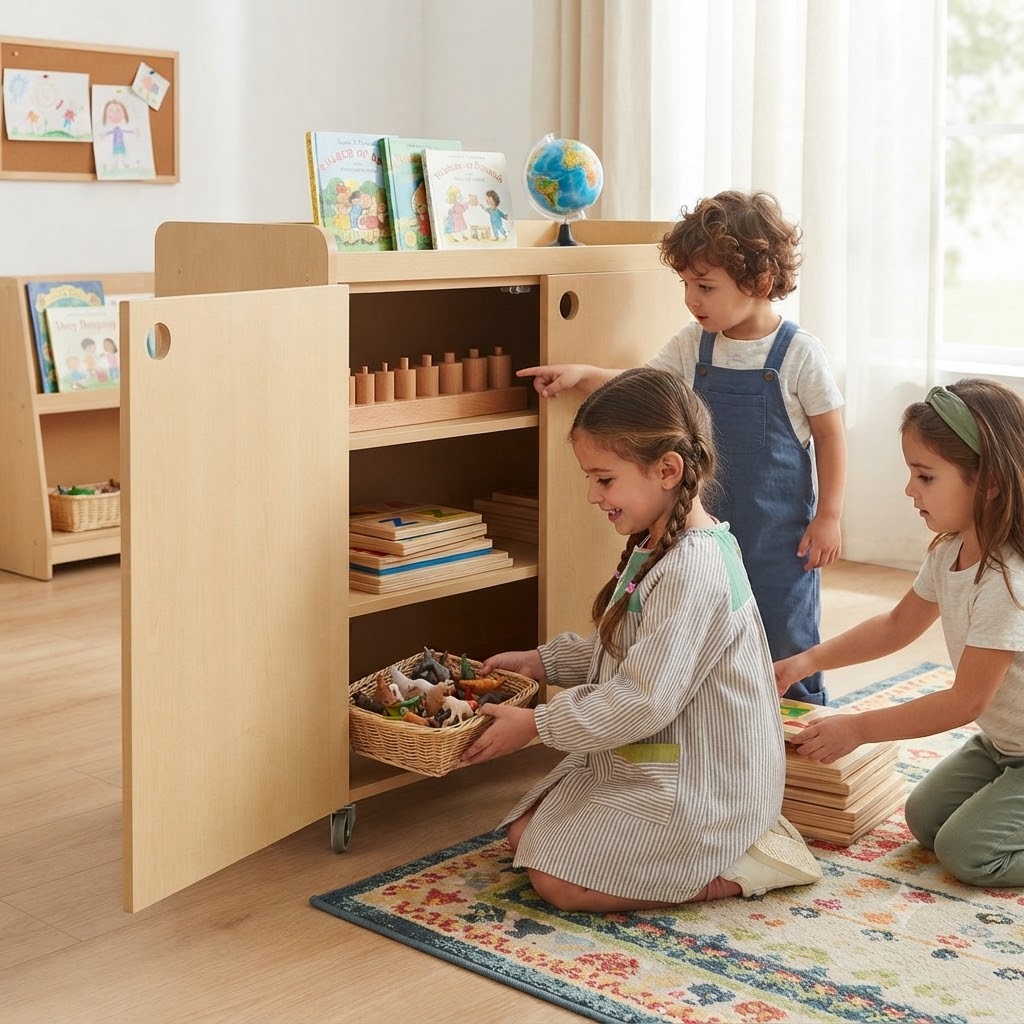 Montessori Dolabı Kapaklı Kayın